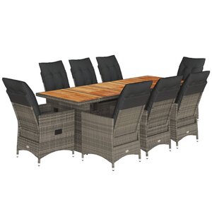 vidaXL Ensemble de bistro de jardin 9 Pièces coussins gris poly rotin