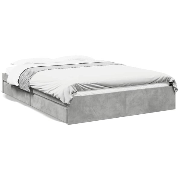 vidaXL Cadre de lit avec tiroirs sans matelas gris béton 160x200 cm