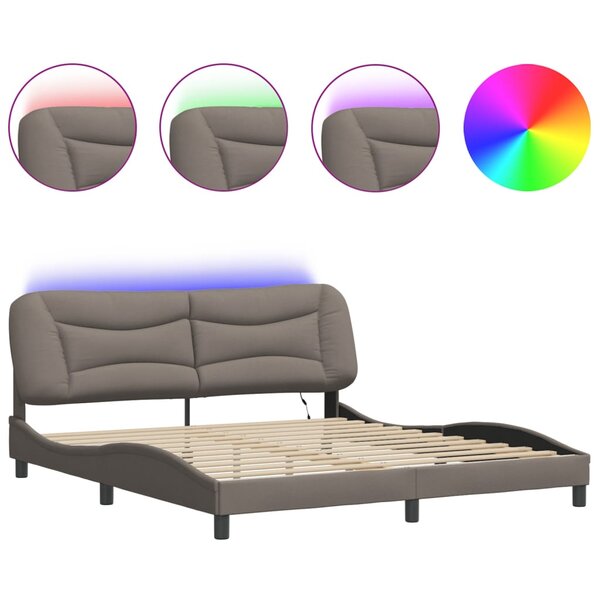 vidaXL Cadre de lit avec LED sans matelas Hvar taupe 180x200 cm tissu