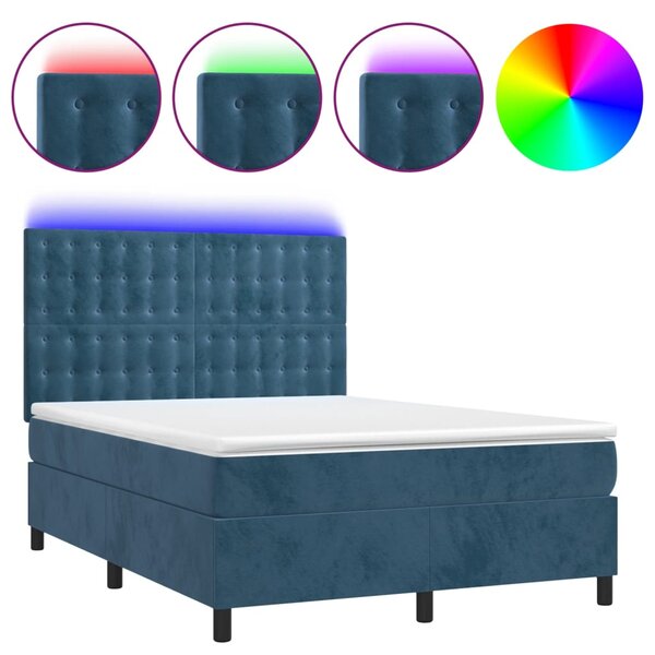 vidaXL Sommier à lattes de lit matelas et LED Bleu foncé 140x190 cm