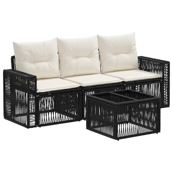 vidaXL Ensemble de canapé de jardin 4 Pièces Noir et blanc crème