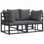 vidaXL Mobilier de jardin avec coussin avec oreiller Noir Aluminium
