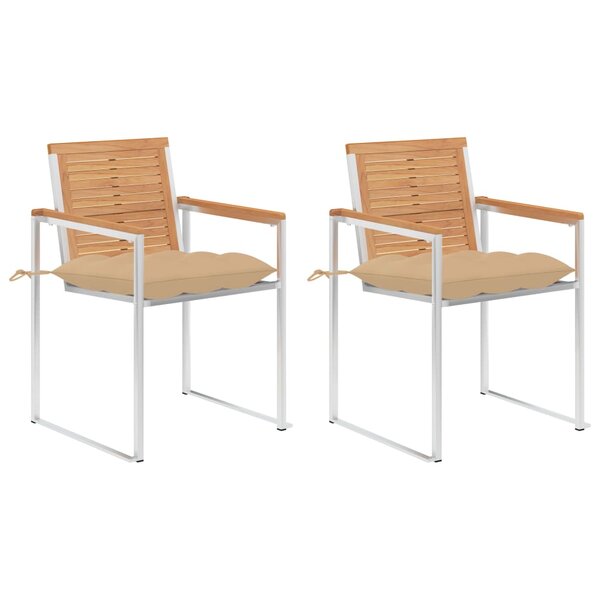 vidaXL Chaises de jardin avec coussins 2 Pièces Teck solide et acier