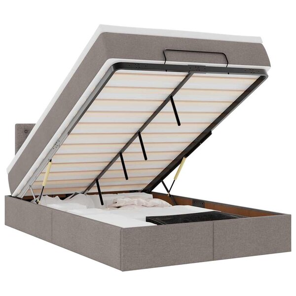 vidaXL Lit ottoman avec matelas et LED Taupe 120x190 cm tissu
