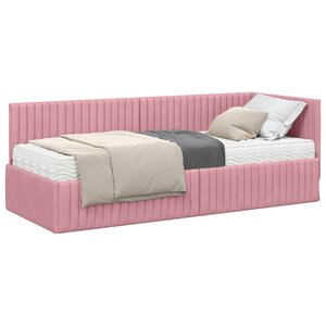 vidaXL Cadre de lit d'angle avec matelas 2 Pièces Gris Velours