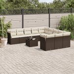 vidaXL Salon de jardin avec coussins 12 Pièces marron résine tressée