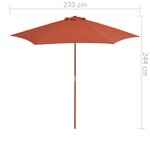 vidaXL Parasol d'extérieur avec mât en bois 270 cm Terre cuite