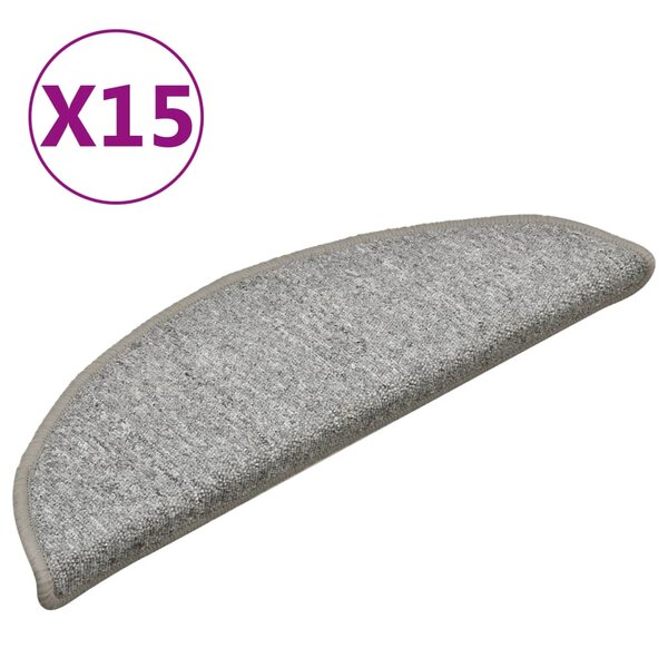 vidaXL Tapis d'escalier 15 pièces 56 x 17 x 3 cm Gris clair Demi-rond