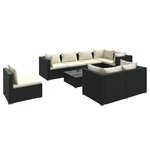 vidaXL Salon de jardin 9 Pièces avec coussins Résine tressée Noir