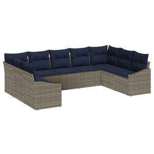 vidaXL Ensemble de canapé de jardin 9 Pièces Gris et bleu marine