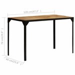 vidaXL Table à manger Bois de manguier brut massif et Acier 120 cm