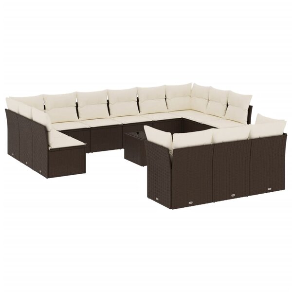vidaXL Salon de jardin avec coussins 14 Pièces marron résine tressée