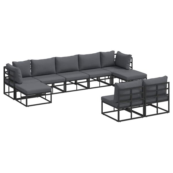 vidaXL Ensemble de canapé de jardin avec coussin 9 Pièces Noir Aluminium