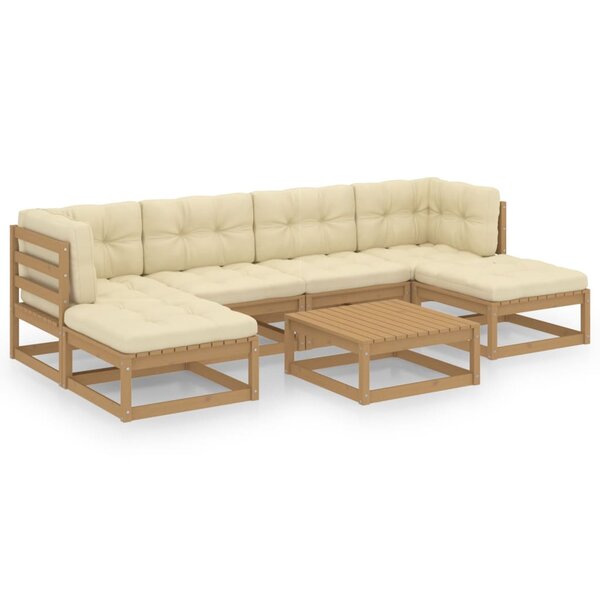 vidaXL Salon de jardin 7 Pièces avec coussins Marron miel Bois de pin