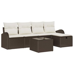 vidaXL Ensemble de canapé de jardin avec coussin 6 Pièces Marron et crème