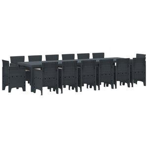 Ensemble de salle à manger de jardin de 15 pièces avec coussins Anthracite Poly Rotin