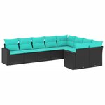 vidaXL Salon de jardin 9 Pièces avec coussins noir résine tressée
