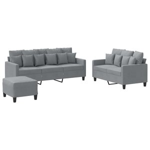 vidaXL Ensemble de canapés 3 Pièces avec coussins Gris clair Tissu