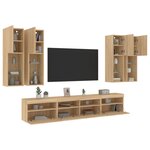 vidaXL Ensemble de meubles TV muraux 7Pièces et lumières LED chêne sonoma