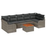 Ensemble de Canapés de Jardin 8 Pièces avec Coussins Gris Poly Rattan Acacia
