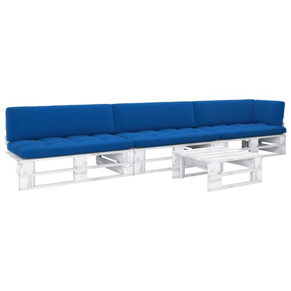 vidaXL Salon de jardin palette 4 Pièces et coussins pin imprégné de blanc