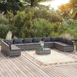 vidaXL Salon de jardin 11 Pièces avec coussins Résine tressée Gris