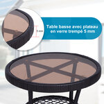 Outsunny Ensemble de jardin 3 pièces style cosy 2 fauteuils à bascule avec coussins assise dossier + table basse résine tressée brun crème