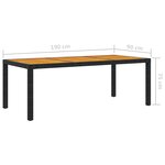 vidaXL Table de jardin 190x90x75 cm Résine tressée et bois acacia Noir