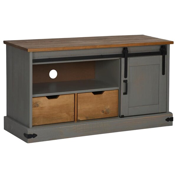 vidaXL Meuble TV HALDEN porte coulissante gris 110x40x60cm bois massif