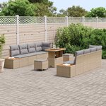 vidaXL Ensemble de canapé de jardin 11 Pièces Beige Poly rotin