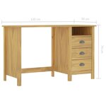 vidaXL Bureau Hill avec 3 tiroirs 120x50x74 cm Pin solide