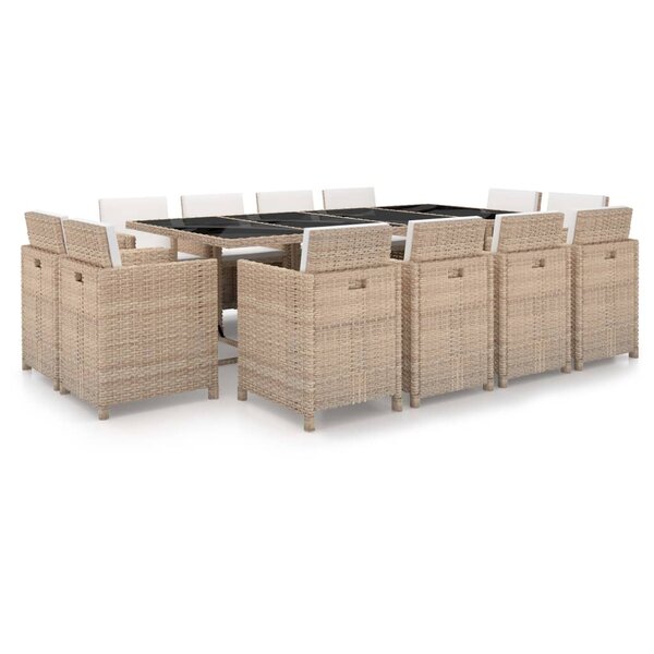 vidaXL Salon de jardin avec coussins 13 Pièces Résine tressée Beige