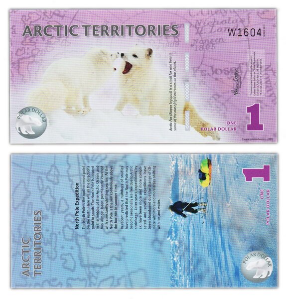 Billet de collection 1 polar dollar 2012 arctic territories - neuf - billet fantaisie - not legal tender