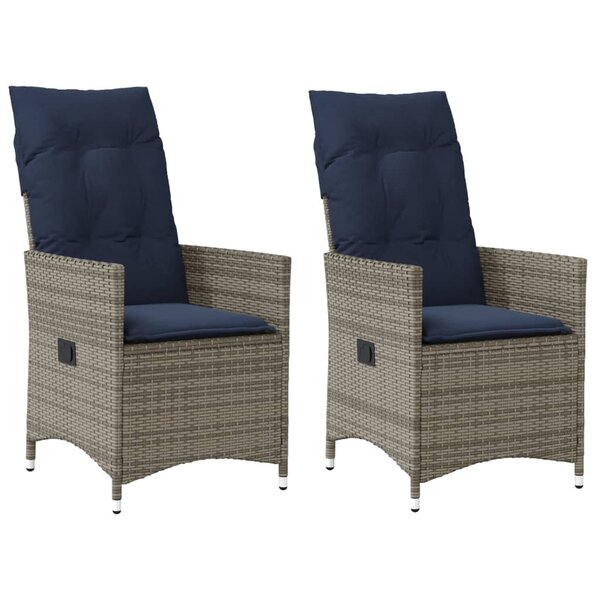 vidaXL Lot de 2 chaises de jardin inclinables avec coussins en résine tressée grise