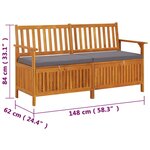 vidaXL Banc de rangement avec coussin 148 cm Bois d'acacia solide