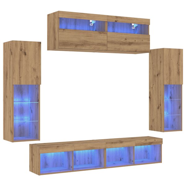 Armoires Murales TV vidaXL avec Éclairage LED 2 Pièces Chêne Artisanal 80x30x30 cm