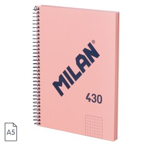 Cahier à Spirale Milan Serie 1918 Format A5 Grille 5x5mm - 80 Feuilles de 95 gr/m2 - Microperforé 2 Trous - Coloris Rose