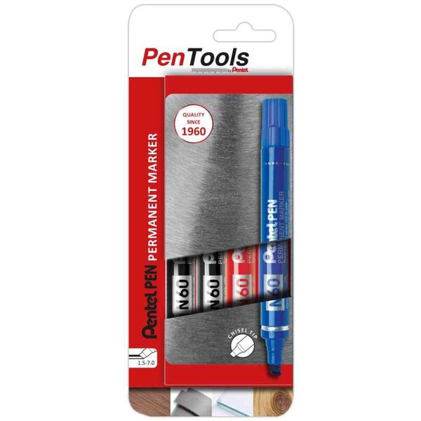 Marqueur permanent n60  pointe biseautée  étui de 4 pentel
