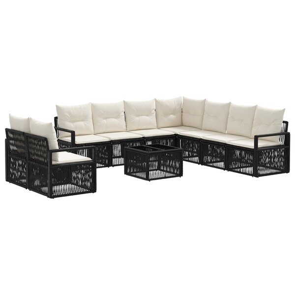 vidaXL Ensemble de canapé de jardin 10 Pièces Noir polyrotin