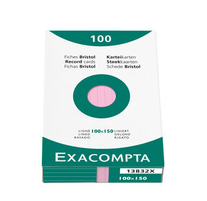 Étui de 100 fiches bristol ligné non perforé 100x150mm Rose x 10 EXACOMPTA
