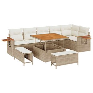 vidaXL Ensemble de canapé de jardin 9 Pièces Beige polyrotin