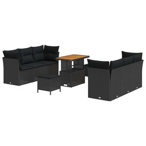 vidaXL Ensemble de canapé de jardin 9 Pièces Noir polyrotin