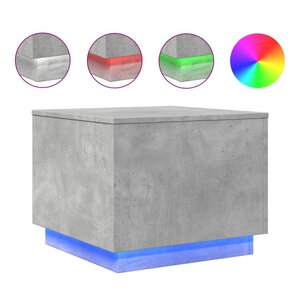 vidaXL Table basse avec lumières LED gris béton 50x50x40 cm