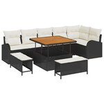 Ensemble de Sofa de Jardin de 9 Pièces avec Coussins Noir Rattan Poly Acacia