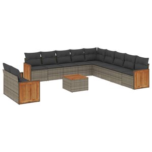 vidaXL Salon de jardin avec coussins 12 Pièces gris résine tressée