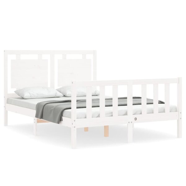 vidaXL Cadre de lit avec tête de lit blanc 140x190 cm bois massif