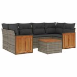 vidaXL Salon de jardin avec coussins 7 Pièces gris résine tressée