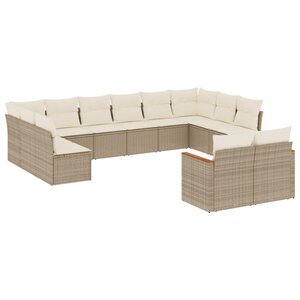 vidaXL Salon de jardin avec coussins 12 Pièces beige résine tressée