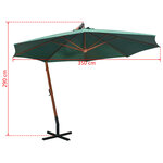 vidaXL Parasol 350 cm Poteau en bois Vert