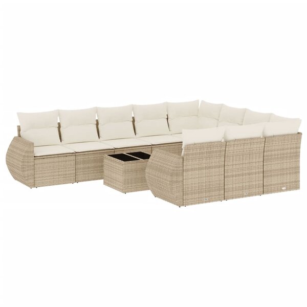 vidaXL Salon de jardin 11 Pièces avec coussins beige résine tressée